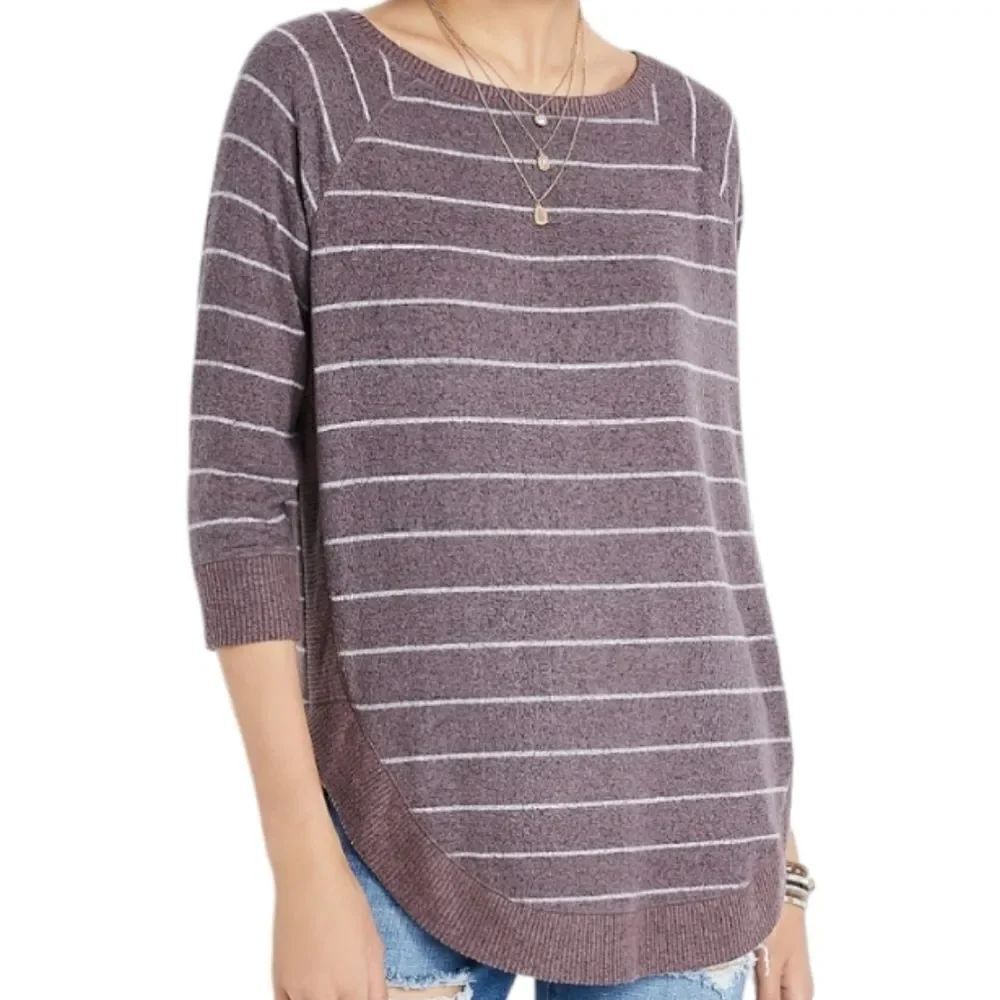 NWT MAURICE'S HAVEN COZY KNIT PURPLE STRIPED CREW NECK SWEATSHIRT SZ.XS